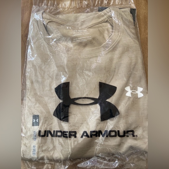 Under Armour Big & Tall Tech Textured Short Sleeve Tee- City Khaki - Picture 14 of 16
